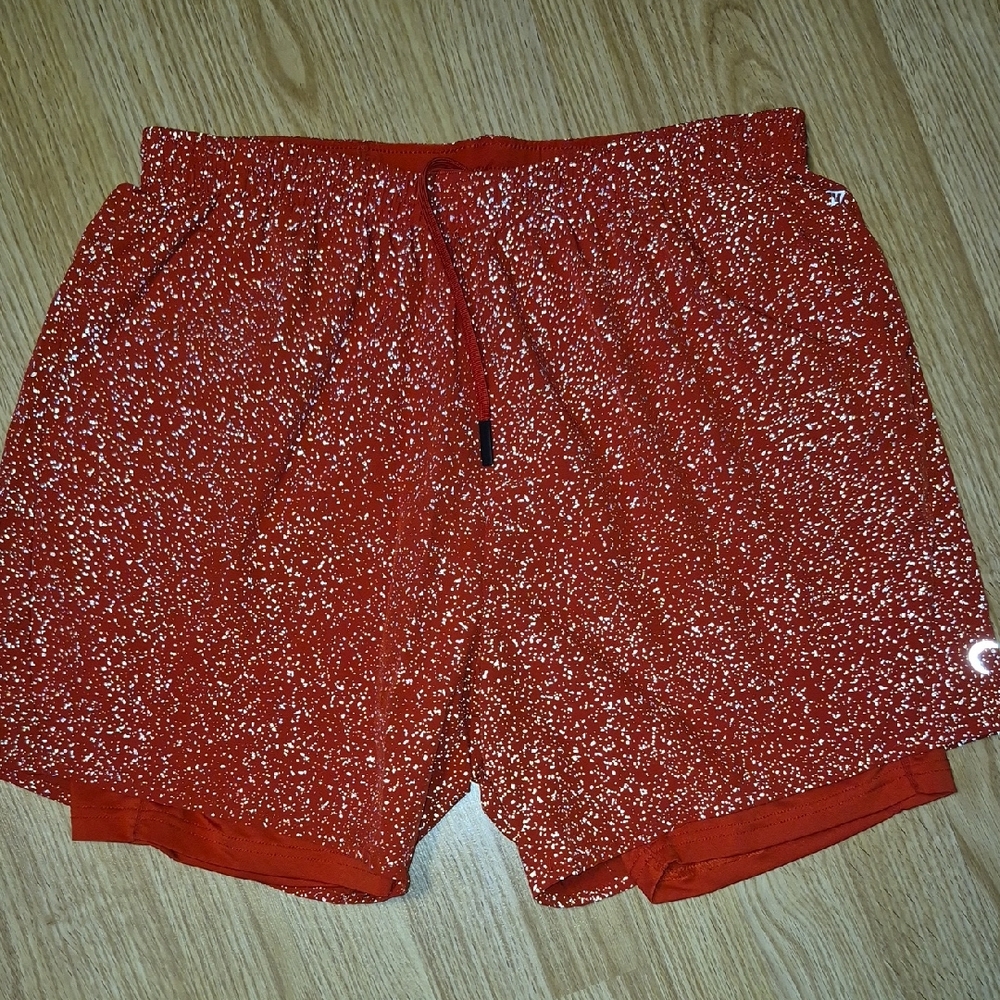 ZYIA Mens Red Reflective Performance Shorts..with Bike Short Under..size L